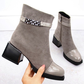 Women's ankle boots with decorative heel D&amp;A S.Barski Premium Collection MR880-018 beige 1