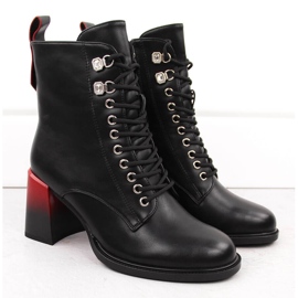 Women's ankle boots with decorative heel black D&amp;A S.Barski Premium Collection MR880-132 2