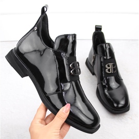 Leather women's patent leather ankle boots with decoration, black Filippo DBT4763 1 Leather women's patent leather ankle boots with decoration, black Filippo DBT4763 1