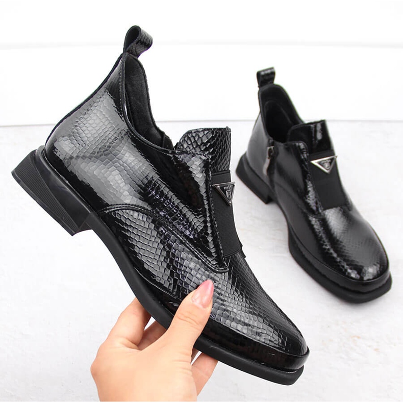 Leather ankle boots for women, patent leather, crocodile with decoration, black, Filippo DBT6425 1