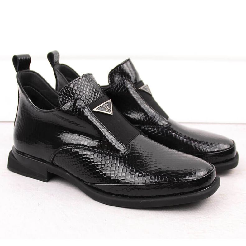 Leather ankle boots for women, patent leather, crocodile with decoration, black, Filippo DBT6425 2 Leather ankle boots for women, patent leather, crocodile with decoration, black, Filippo DBT6425 2