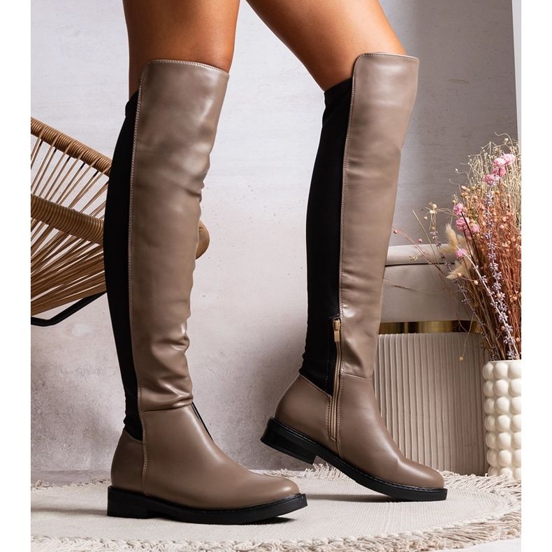 Long dark beige boots made of eco leather Polmapina 1