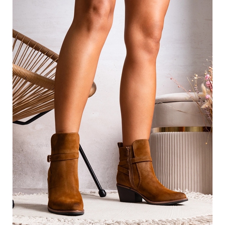 Brown Mihaela block heel ankle boots 1