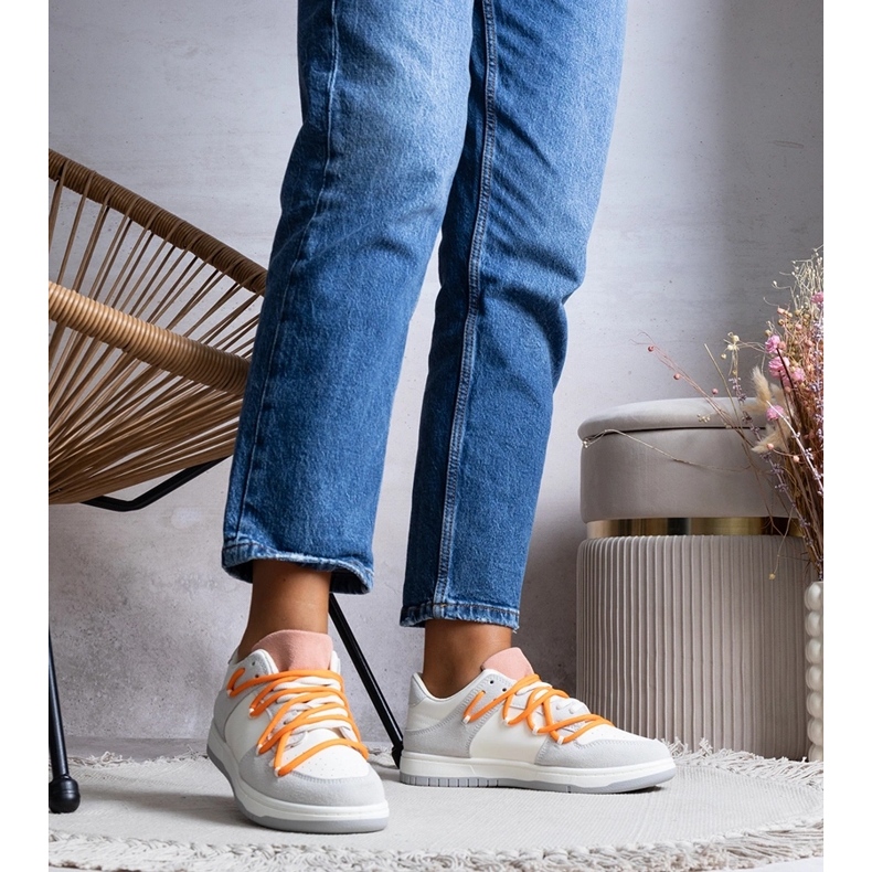 Aucoin gray sneakers with orange laces white 1 Aucoin gray sneakers with orange laces white 1