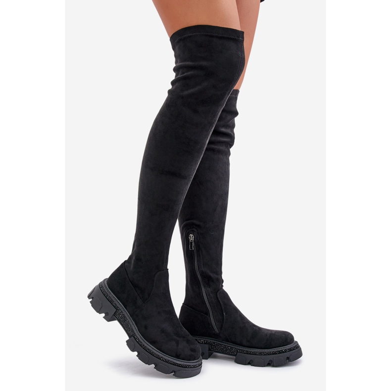Women's Over the Knee Boots Eco Suede Black Irithalla 1