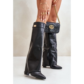 Women's Eco Leather Boots With Rolled Upper On A Heel Black Avamora 2