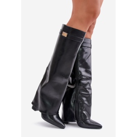Women's Eco Leather Boots With Rolled Upper On A Heel Black Avamora 1