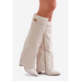 Women's Eco Leather Boots With Rolled Upper On A Heel Light Beige Avamora 1