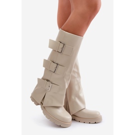 Insulated Boots With Rolled Upper And Buckles Light Beige Cialetta 1