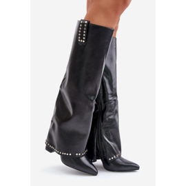 Women's Boots With Rolled Upper On A Heel Black Kailia 1