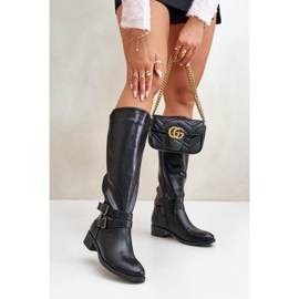 Women's Boots Above The Knee On A Flat Heel With Buckles Black Lotina 2