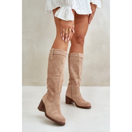 Women's Boots On A Heel Above The Knee Beige Erisorae 2