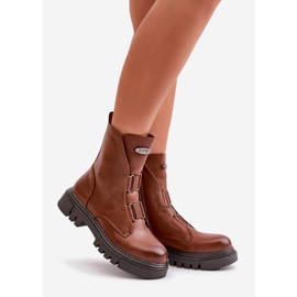 Insulated Women's Worker Ankle Boots With Zipper Eco Leather Brown Mailyra 1