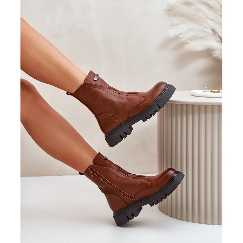 Insulated Women's Worker Ankle Boots With Zipper Eco Leather Brown Mailyra 2