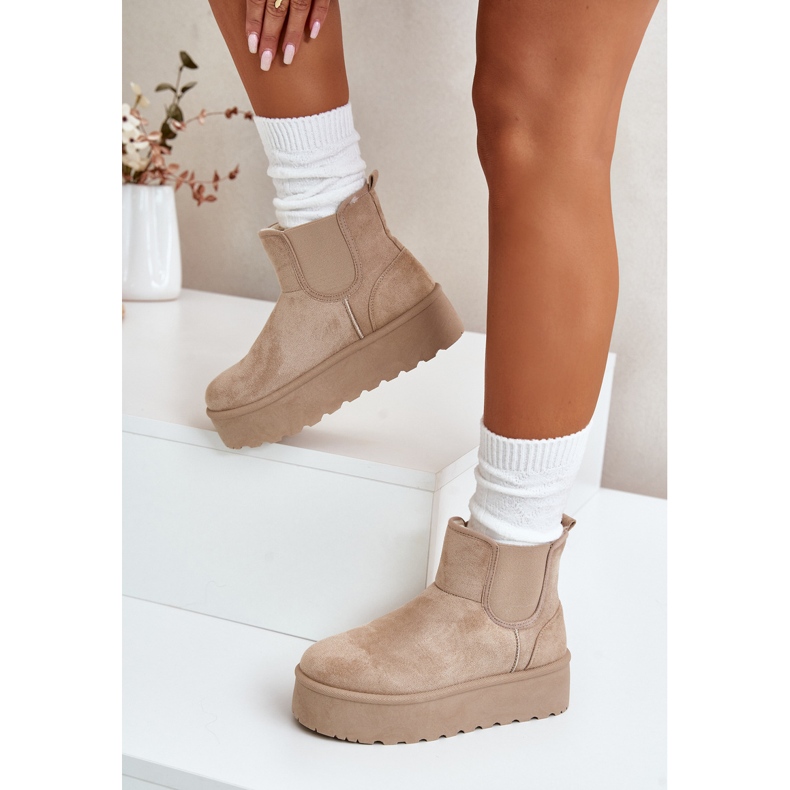 Women's Snow Boots On Platform With Elastic Inserts Light Beige Rialine 2