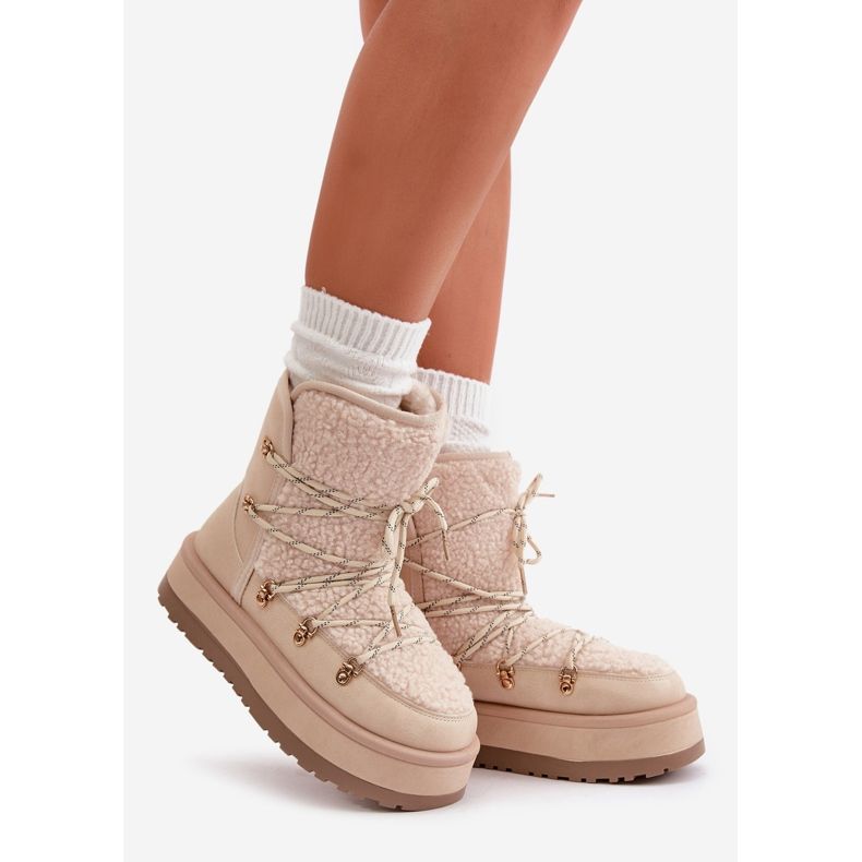 Women's Snow Boots On The Platform With Ties Light Beige Riaviana 1 Women's Snow Boots On The Platform With Ties Light Beige Riaviana 1