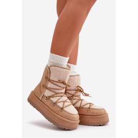 Women's Snow Boots On The Platform With Ties Light Beige Riaviana brown 1