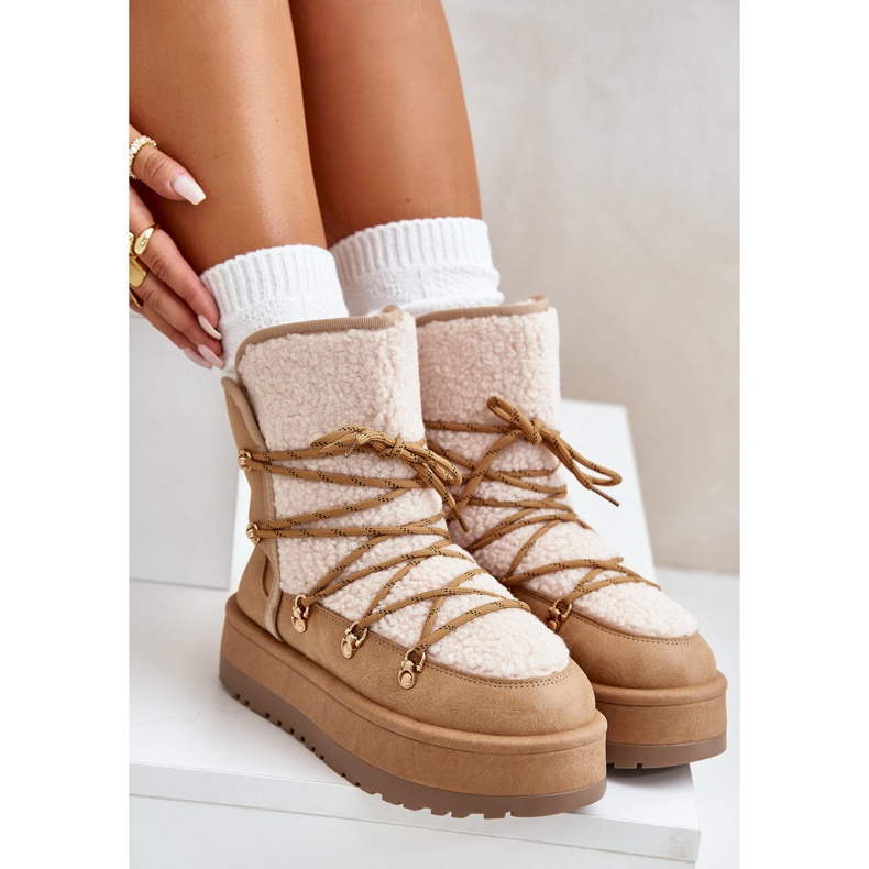 Women's Snow Boots On The Platform With Ties Light Beige Riaviana brown 2