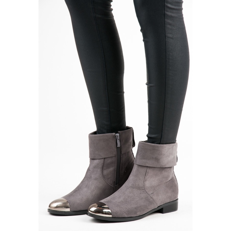 Ideal Shoes Suede ankle boots with a zipper grey 1