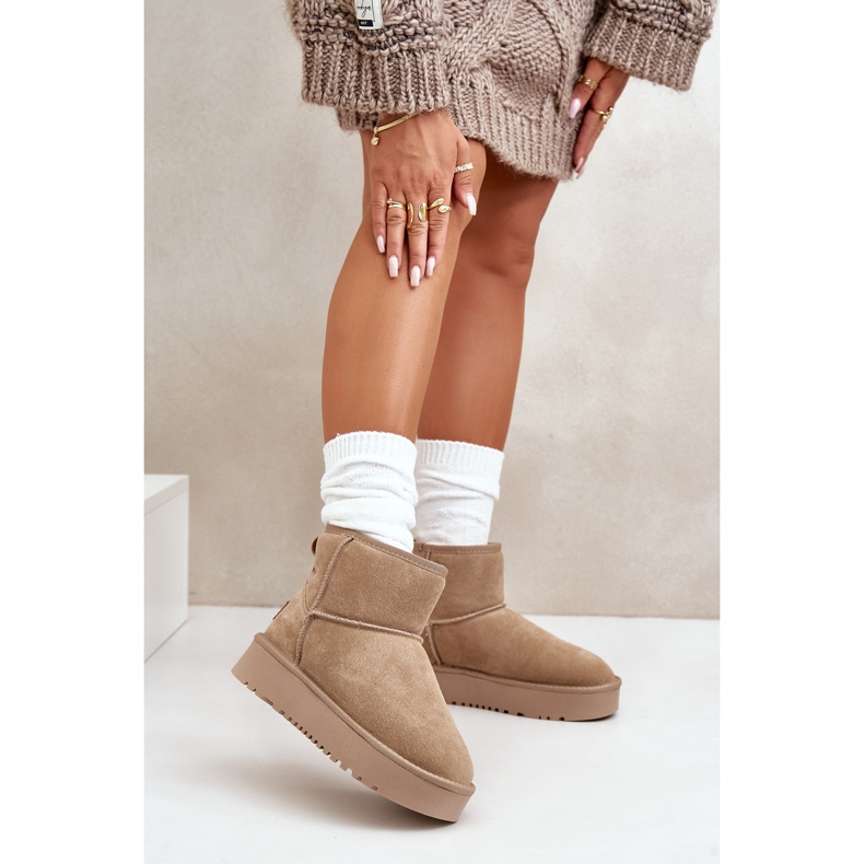 Women's Suede Snow Boots On Ankle Platform Beige Rianaella 2