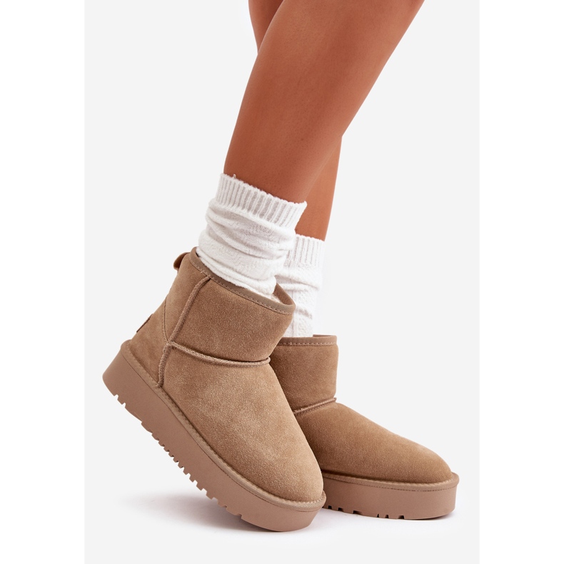 Women's Suede Snow Boots On Ankle Platform Beige Rianaella 1