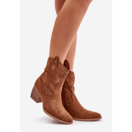 Ankle boots cowboy boots with a block heel made of eco suede camel narinae brown 1