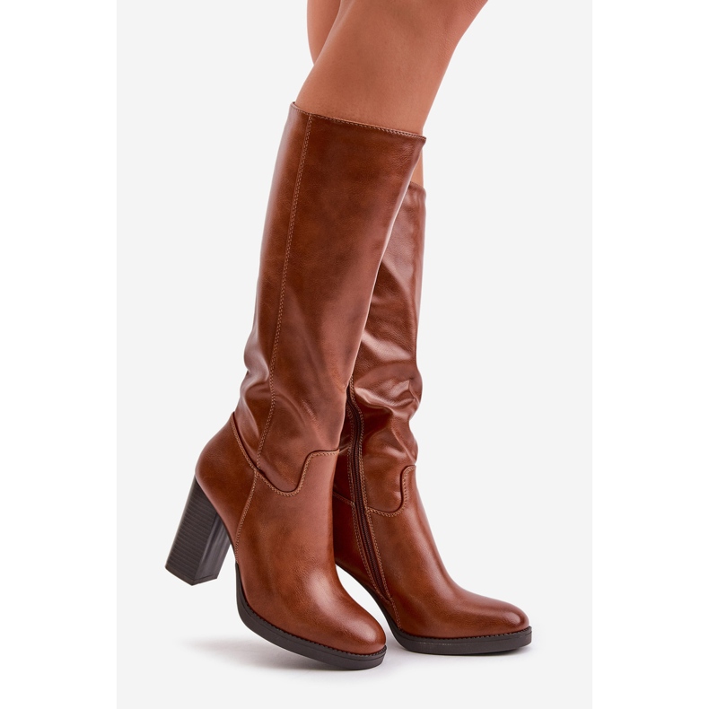 Boots With Ankle Strap Eco Leather Below The Knee Camel Riamaya brown 1