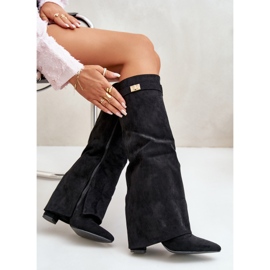 Women's Eco Suede Boots With Rolled Upper On A Heel Black Bralise 1