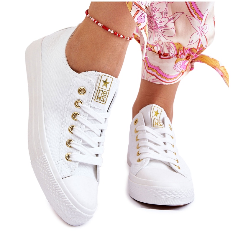 News Women's Classic Sneakers White and Gold Ecoma 4