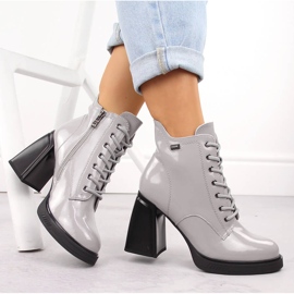 Women's patent leather ankle boots with a slightly insulated heel, gray Vinceza 91109 grey 1