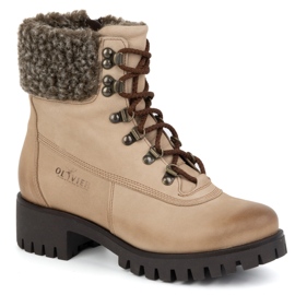 Olivier Women's leather ankle boots, winter insulated boots, 330BB, beige 2