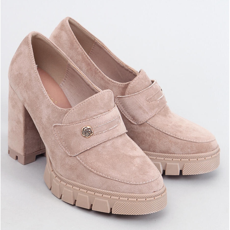 Lains Khaki Heeled Platform Loafers beige 1