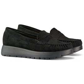 Comfortable black women's moccasins with a thick sole and leather insole 1