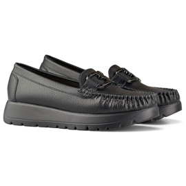 Black women's moccasins made of eco-leather on a platform, leather insole 1
