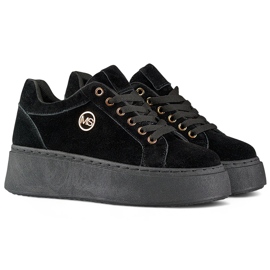 Black women's sneakers with a thick sole 1