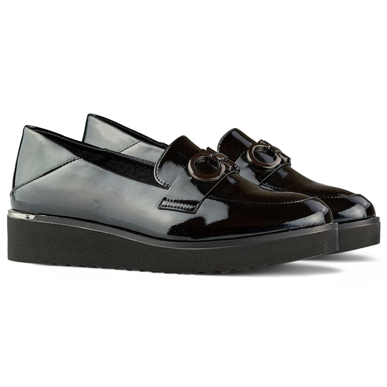 Patent leather women's shoes with a low wedge, elegant shoes black 1