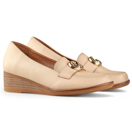 Beige women's low wedge shoes 1