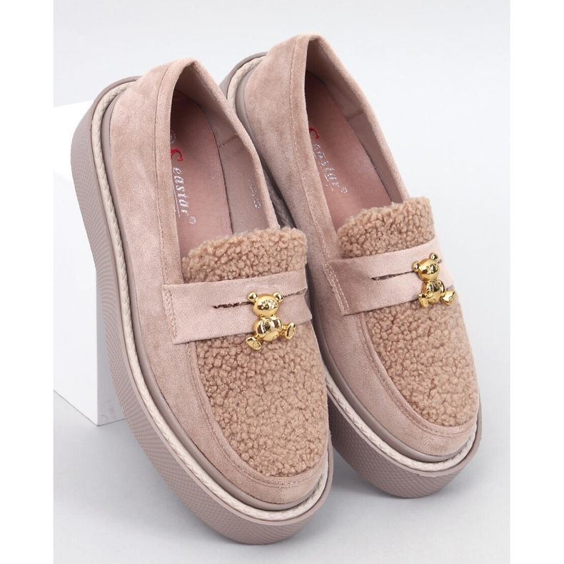 Anisha Khaki Sheepskin Platform Loafers beige 1
