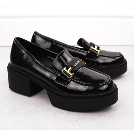 Women's patent leather loafers with heels, black, Vinceza 58313 2
