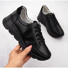 Women's leather sneakers on a wedge, black, Vinceza 7918 1