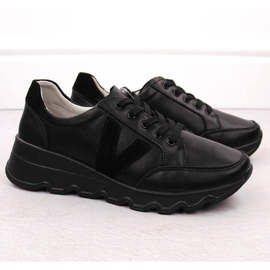 Women's leather sneakers on a wedge, black, Vinceza 7918 2