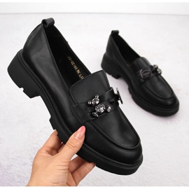 Leather women's moccasins with decoration black Vinceza 62183 1