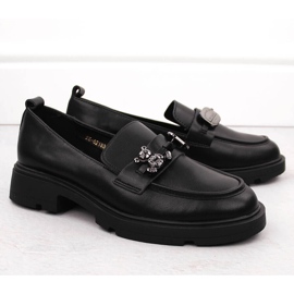 Leather women's moccasins with decoration black Vinceza 62183 2