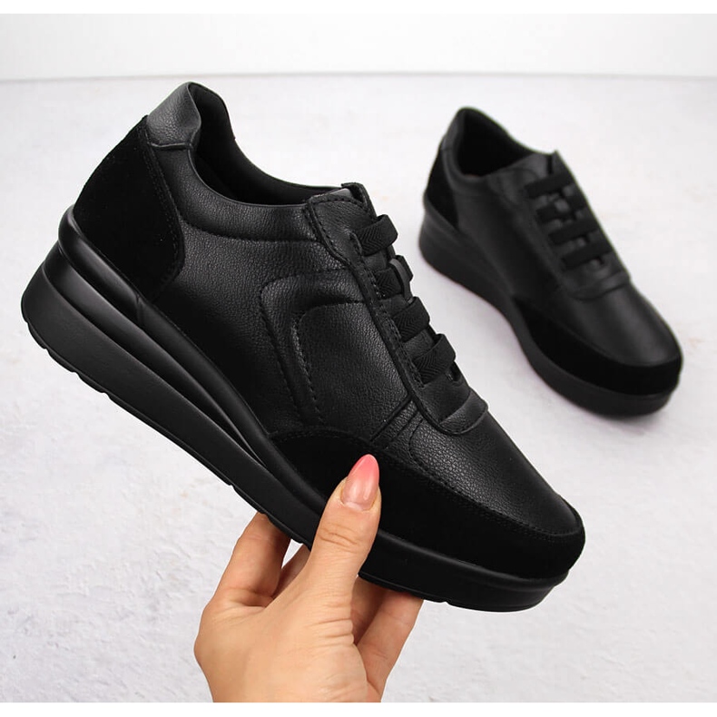 Women's leather sneakers on a wedge, black, Sergio Leone PB236-S 1 Women's leather sneakers on a wedge, black, Sergio Leone PB236-S 1