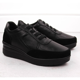 Women's leather sneakers on a wedge, black, Sergio Leone PB236-S 2 Women's leather sneakers on a wedge, black, Sergio Leone PB236-S 2