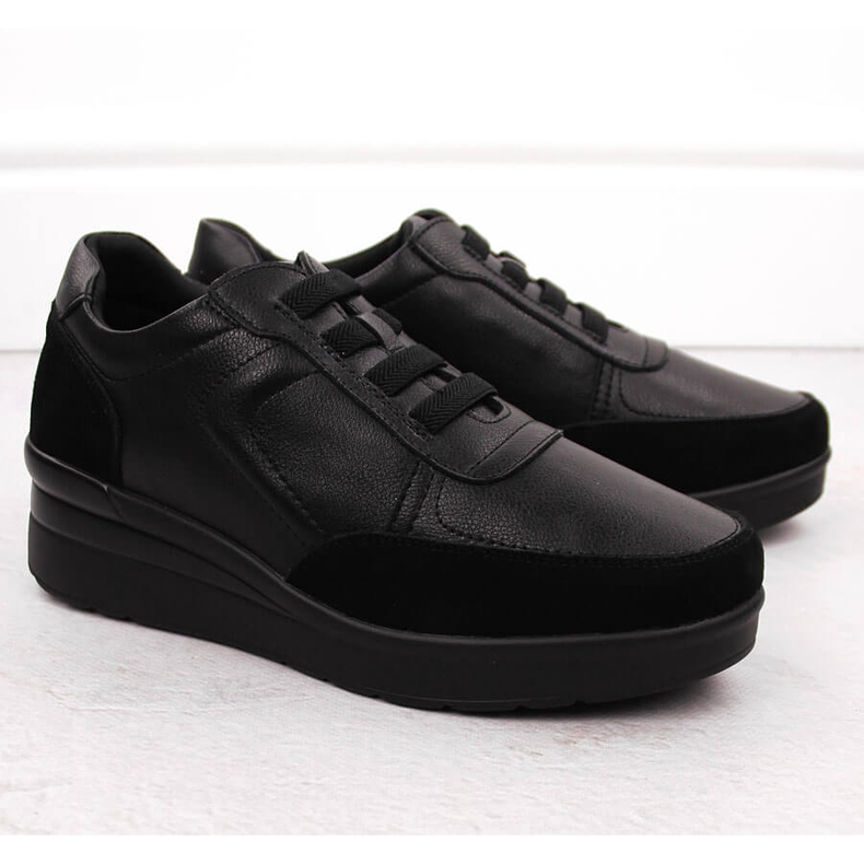 Women's leather sneakers on a wedge, black, Sergio Leone PB236-S 2