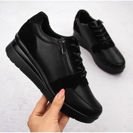 Women's leather sneakers on a wedge, black, Sergio Leone PB236-S 1
