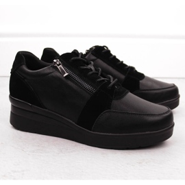 Women's leather sneakers on a wedge, black, Sergio Leone PB236-S 2
