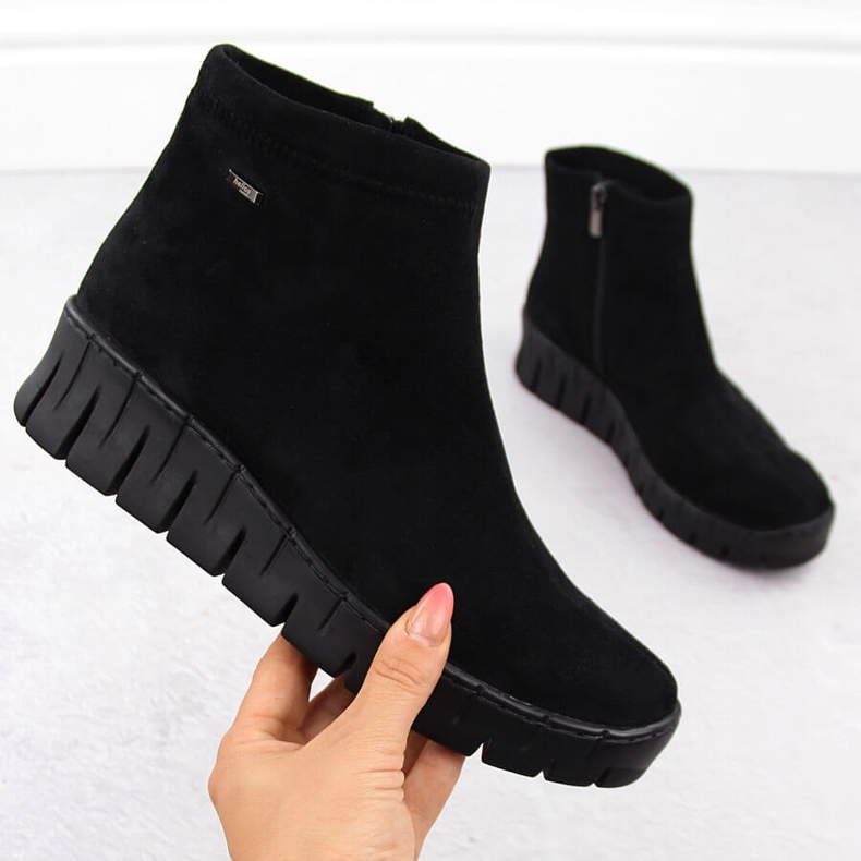 Women's leather ankle boots suede black Helios 506P 1