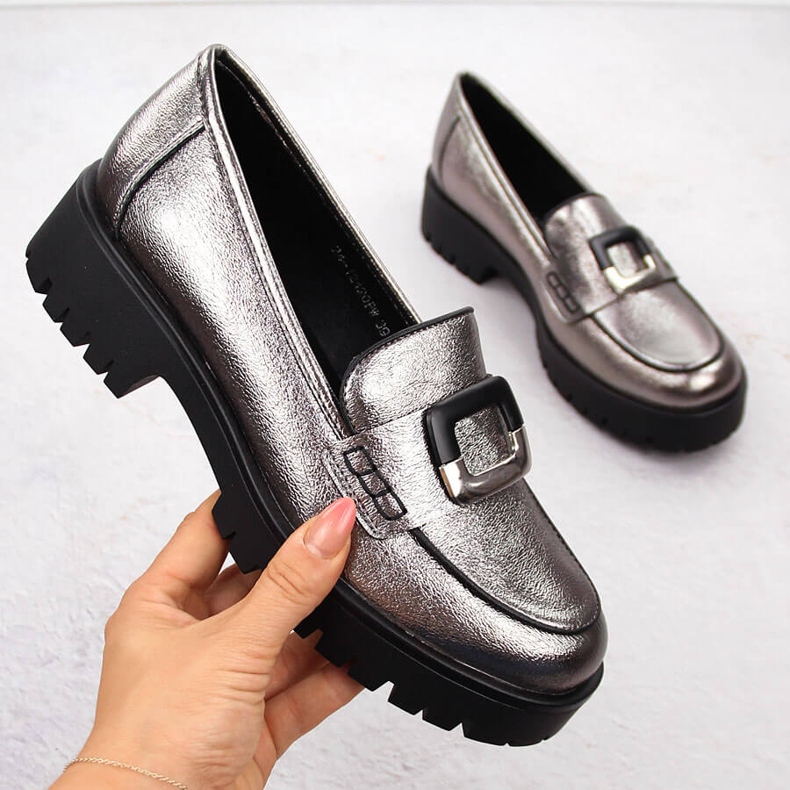 Women's moccasin half-shoes with metallic silver decoration Potocki 12420 1 Women's moccasin half-shoes with metallic silver decoration Potocki 12420 1
